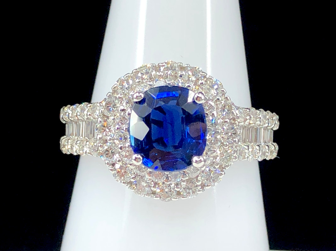 1.89 ct. natural sapphire and 1.39 ctw diamond engagement ring in 18K white gold