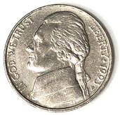 Obverse of a 1993 Jefferson Nickel