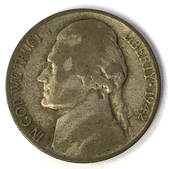 Obverse of a 1942 Jefferson silver war nickel